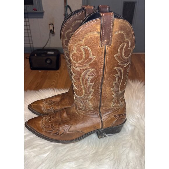 Laredo Mens Leather Cowboy Boots Tan Western Stitching Size 10EE - Picture 3 of 13